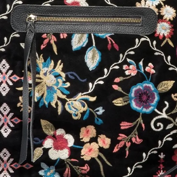 Johnny Was Black Denim & Leather with Floral Embroidery Dreamer Overnight Tote - Picture 5 of 14